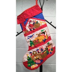 Handmade Quilted Christmas Stocking All Thru The House Santa Tree Toy Red Stripe